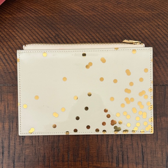 **Bundle** Kate Spade Ivory Pouch with Metallic Gold Dots, earrings & bag charm! - Picture 5 of 8